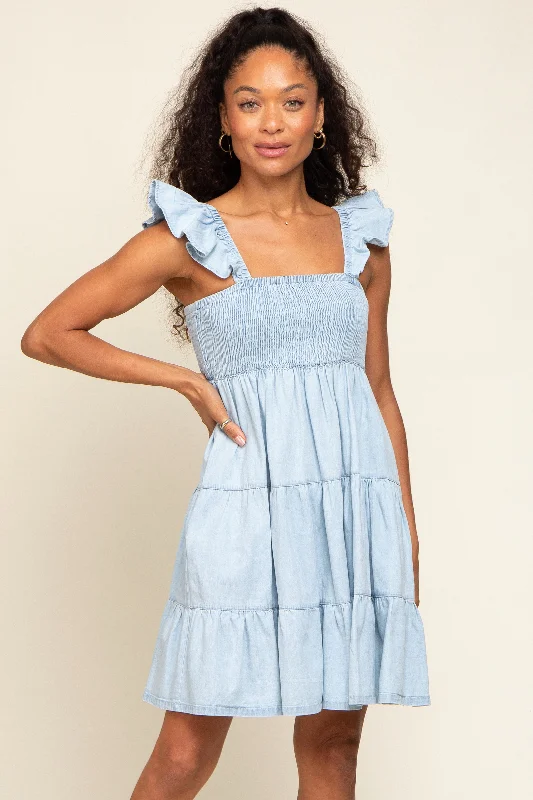 Value Deals layered dressLight Blue Sleeveless Ruffle Tiered Dress