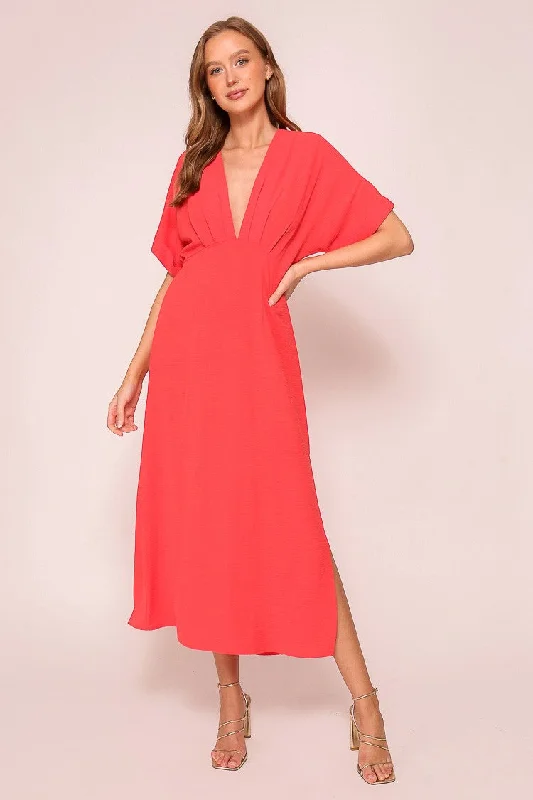 YEAR-End Clearance long sleeve dressRed Airy Midi Dress