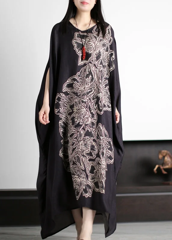 Flash Deals office dressOriginal Design Black O-Neck Print Silk Maxi Dress Batwing Sleeve Flash Deals office dressOriginal Design Black O-Neck Print Silk Maxi Dress Batwing Sleeve