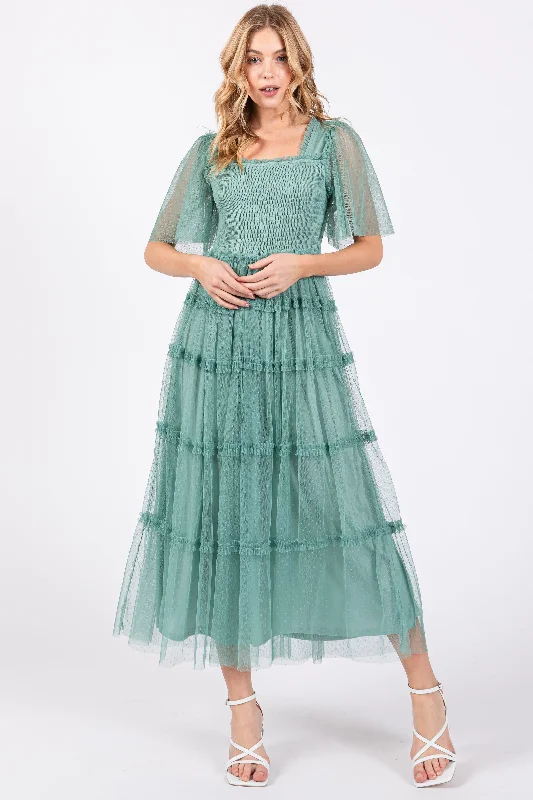 Can't Be Beat stylish party dressJade Ruffled Mesh Maxi Dress