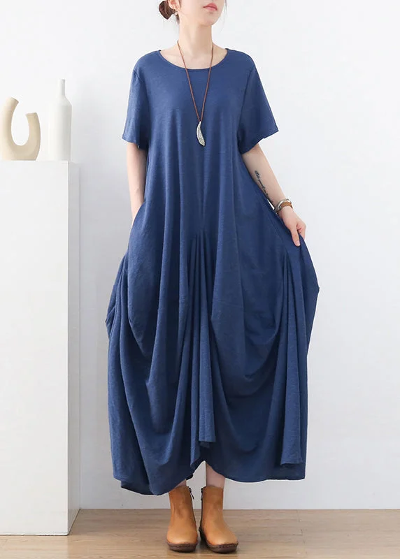 Stock Clearance chic dressWomen Blue Exra Large Hem Pockets Cotton Long Dresses Short Sleeve Stock Clearance chic dressWomen Blue Exra Large Hem Pockets Cotton Long Dresses Short Sleeve
