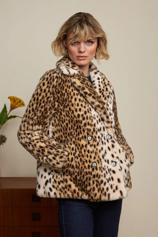 tiered dressKING LOUIE Ivory Patti Coat Midi Cheetah Fur