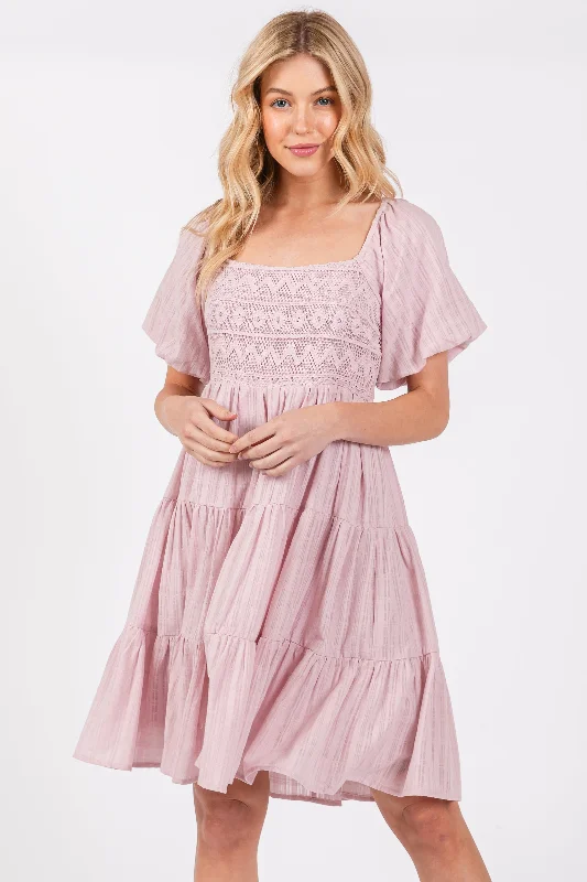 Low Prices tiered dressLight Pink Crochet Tiered Dress