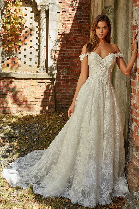 casual midi dressOff-the-shoulder Sweetheart A-line Wedding Gown With Lace Applique-715731