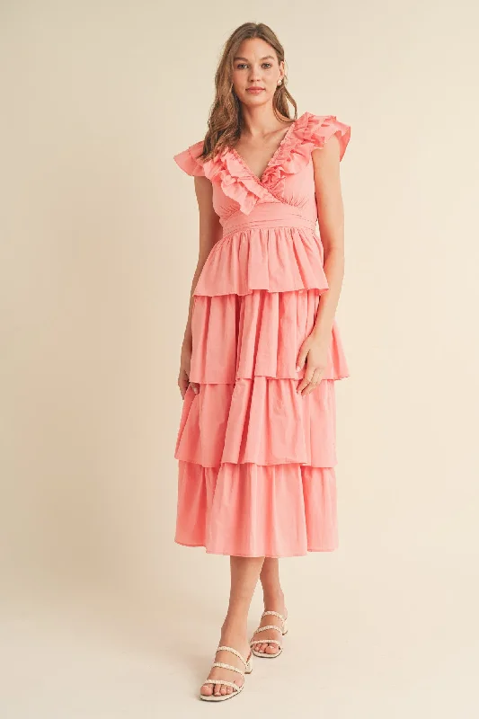 Online Specials fitted dressPapaya Layered Ruffle Trim Midi Dress