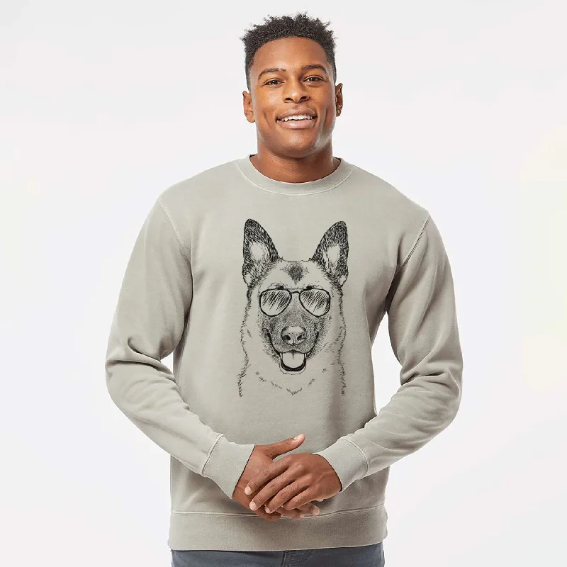 minimalist gym sweatshirtAviator Trooper the German Shepherd - Unisex Pigment Dyed Crew Sweatshirt