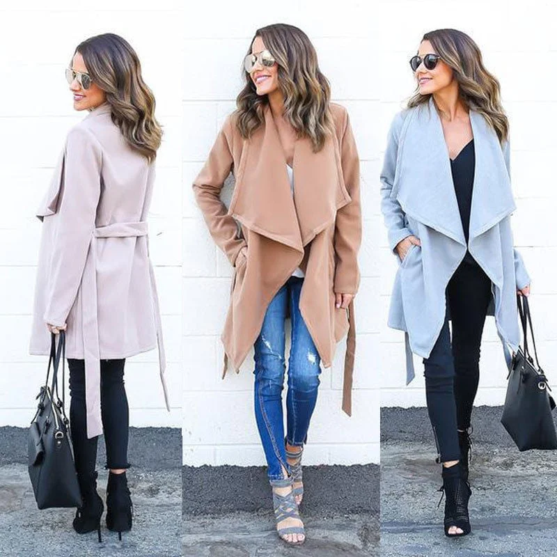 long-sleeve coatWomen Solid Elegant Trench Long Sleeve Spring New Style Women Fashion Street Wear Long Trench Windbreaker Outwear