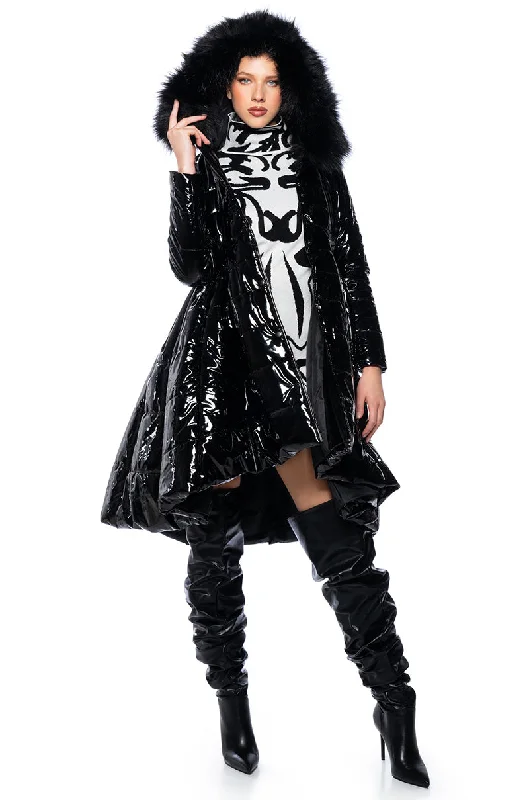 Price Slash stylish blazer coatON THE TOWN PATENT PEPLUM PUFFER