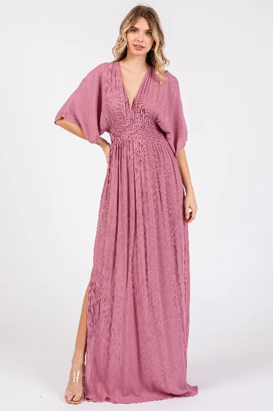 Great Deals printed dressMauve Lightweight Deep V-Neck Maxi Dress