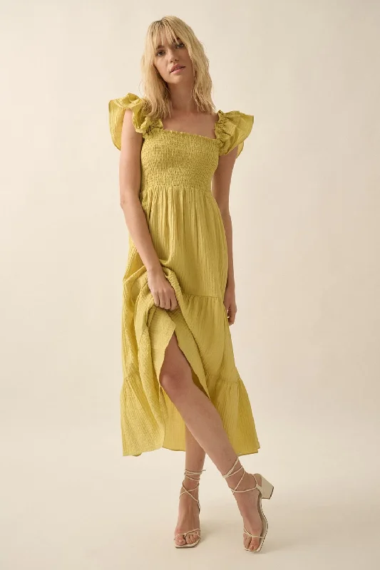 Deal Mania relaxed fit dressKey Lime Solid Square-Neck Smock-Bodice Midi Dress