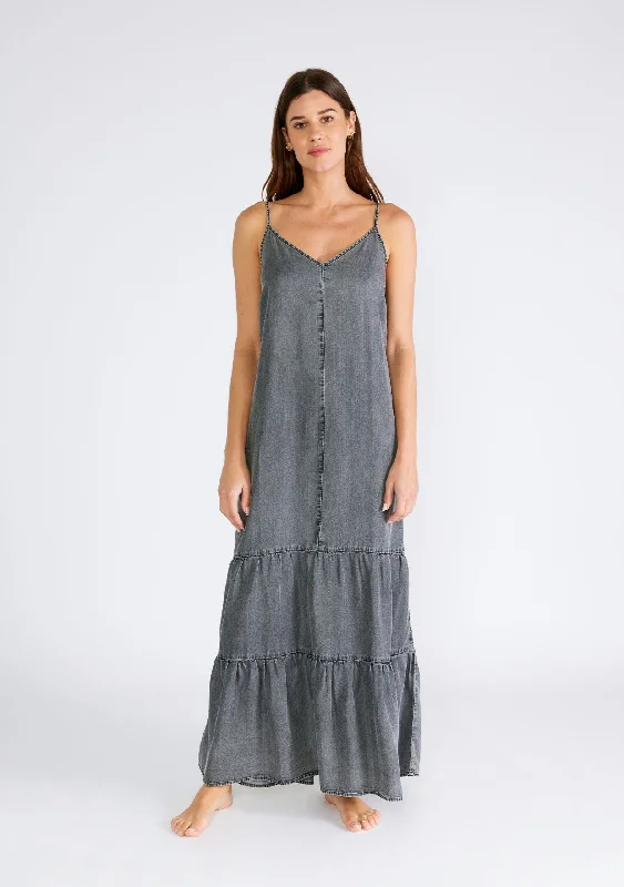 Final Markdown casual slip dressCharcoal Chambray Ruffle Hem Maxi Dress