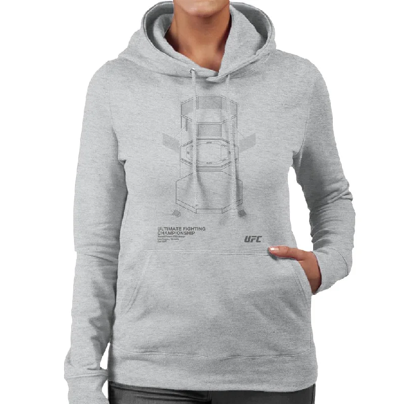 Year-End Sale minimal hoodieUFC Octagon Blueprint Black Print Women's Hooded Sweatshirt