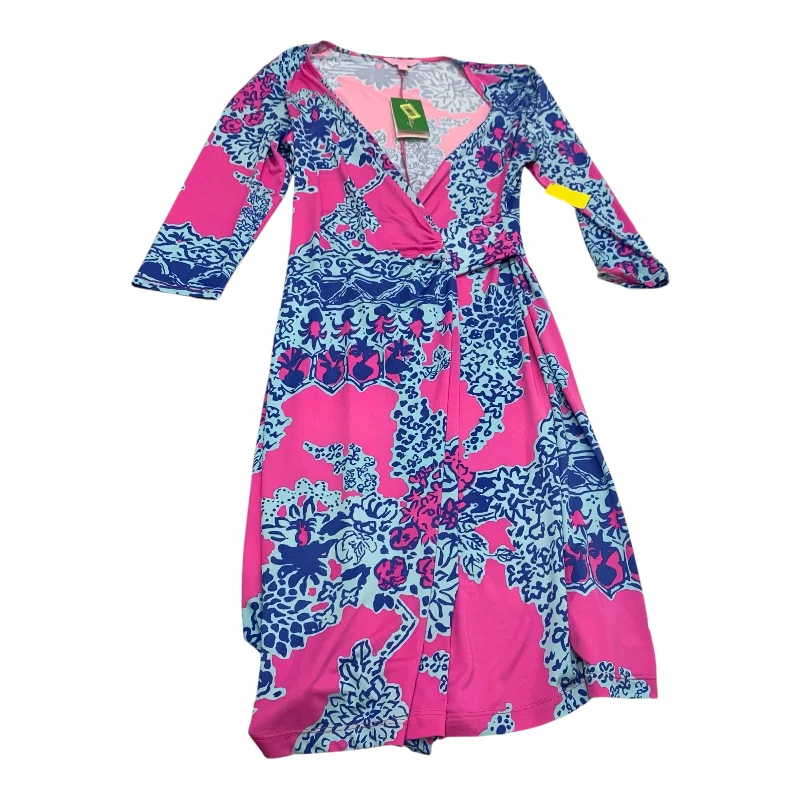 off-shoulder dressDress Designer By Lilly Pulitzer In Blue & Pink, Size: M