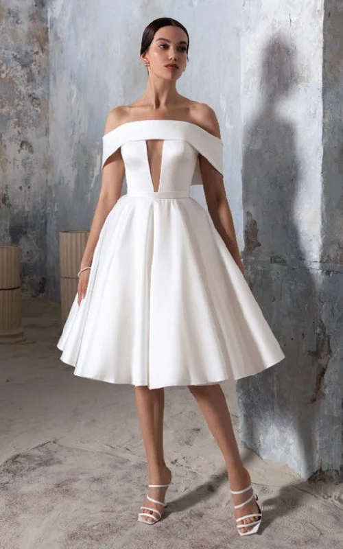 casual slip dressSexy Elegant Short A-Line Off-the-Shoulder Satin Wedding Dress Modern Midi Knee-Length Bridal Gown with Ruffles