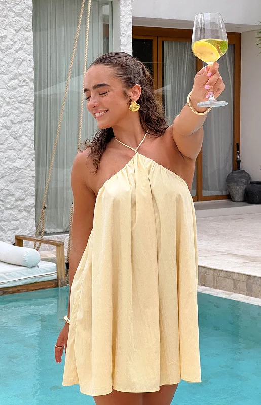 Super Sale chic padded coatTalei Yellow Halter Puff Mini Dress