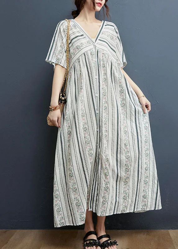 Extra Savings wrap dressWomen White Button V Neck Cotton Loose Dress Short Sleeve