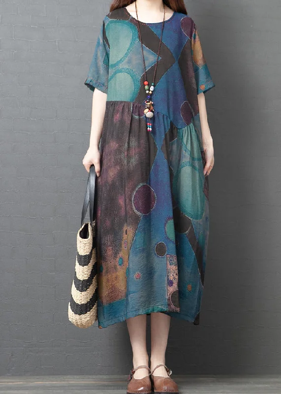 Value Deals relaxed fit dressBlue Vintage Cotton Long Dresses asymmetrical design Short Sleeve Value Deals relaxed fit dressBlue Vintage Cotton Long Dresses asymmetrical design Short Sleeve