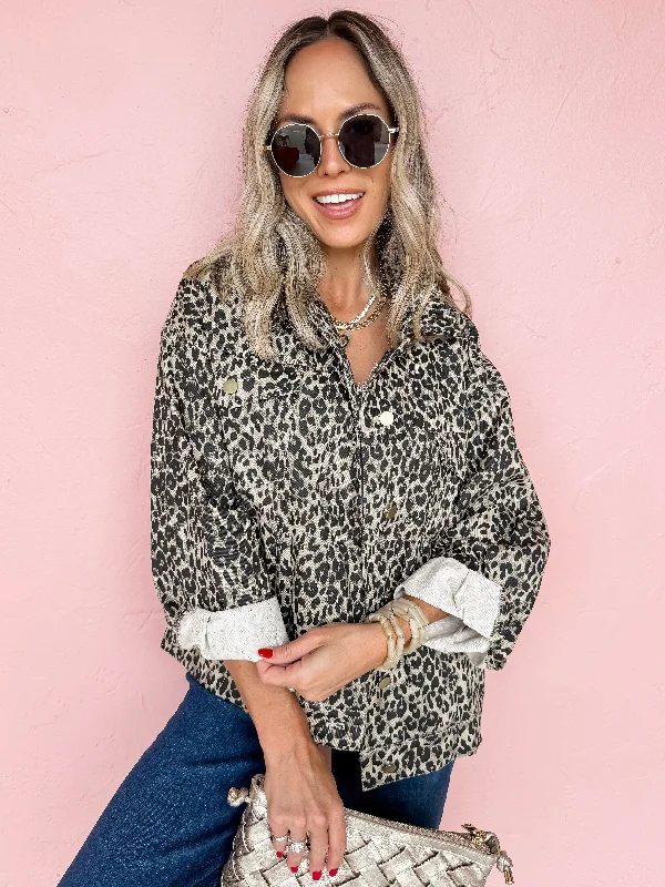 Great Bargains classic bomber jacketStay Wild Leopard Oversized Jacket