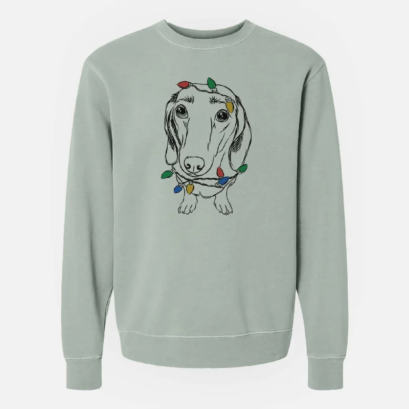 fashionable gym hoodieChristmas Lights Annabelle the Dachshund - Unisex Pigment Dyed Crew Sweatshirt