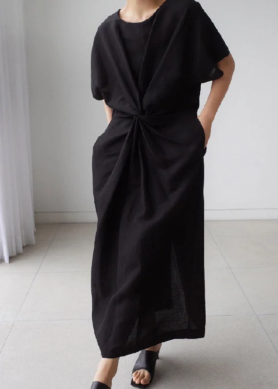 New Markdowns lace dressBlack O-Neck Bowknot Long Dress Short Sleeve