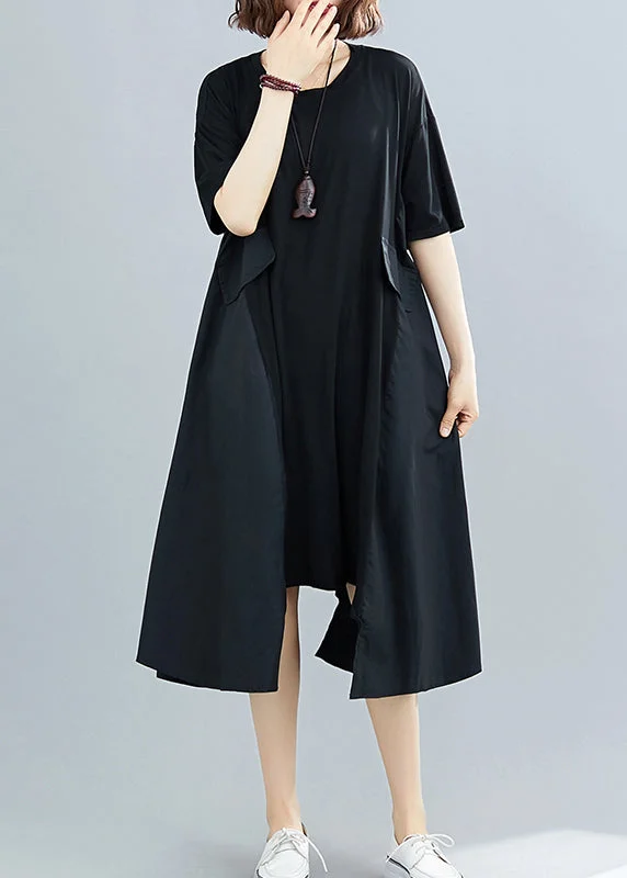 Grand Opening Sale floral dressSimple Black O-Neck Asymmetrical Patchwork Dresses Short Sleeve Grand Opening Sale floral dressSimple Black O-Neck Asymmetrical Patchwork Dresses Short Sleeve
