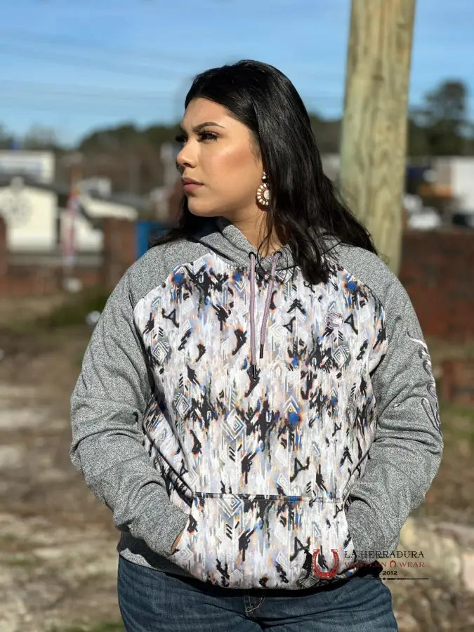 Savings Galore Hooey Womens Grey Aztec Pattern w/ Lavender Colored Logo on Sleeve