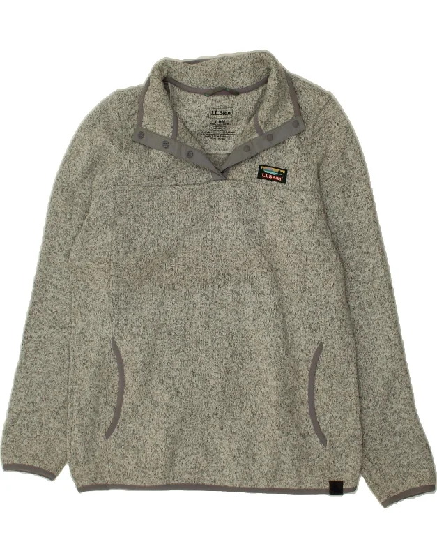 TIME-Limited Offer L.L.BEAN Womens Button Neck Sweatshirt Jumper UK 14 Medium Grey Polyester