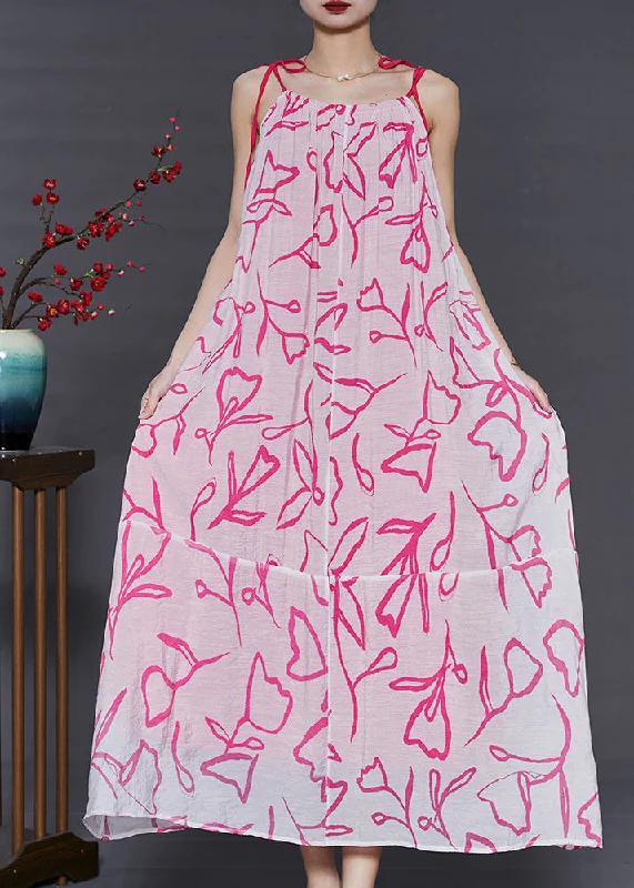 form-fitting dressElegant Pink Cold Shoulder Print ChiffonCotton Summer Dress