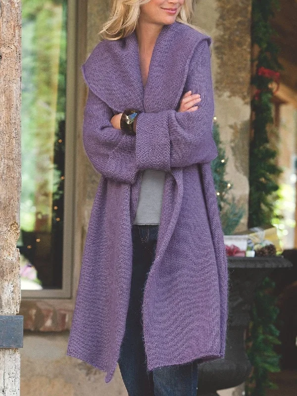 Super Bargain fashion-forward coatLapel Collar Openwork Wool Long Coat