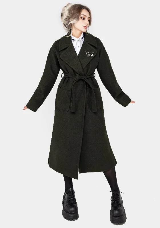 elegant coatMeltdown Oversized Coat with Brooch - Green