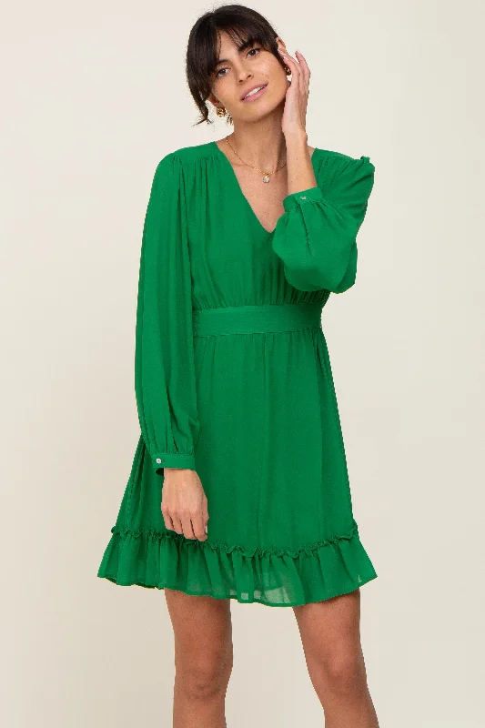 Daily Deals knit dressGreen Chiffon Ruffle Accent Mini Dress