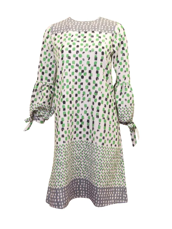 textured dressIndigo Poof Sleeve Print Dress