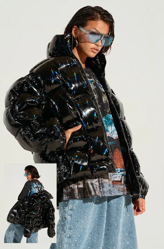 Reduced Prices functional coatBOB AND WEAVE OIL SLICK PUFFER