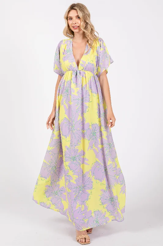 Huge Discounts structured dressLavender Floral Back Cutout Maxi Dress