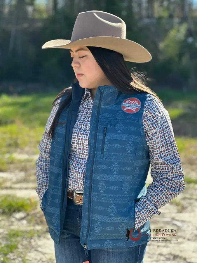 Quick Sale Cinch Womens Blue Aztec Pattern Vest, Concealed Carry Pocket