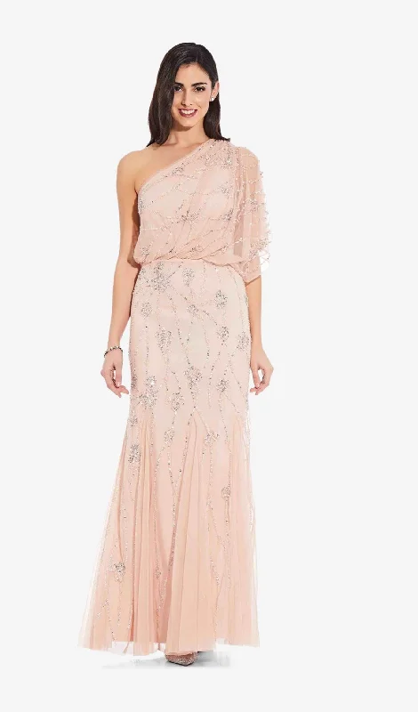 stylish party dressAdrianna Papell One Shoulder Beaded Gown - Blush