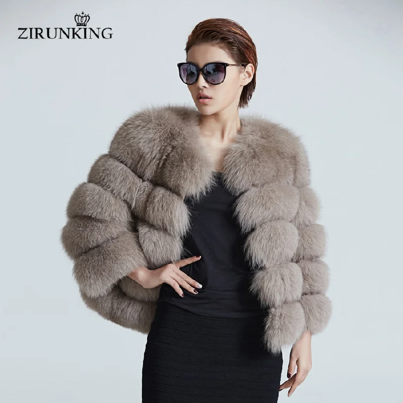 relaxed winter jacketZIRUNKING Women Warm Real Fox Fur Coat Short Winter Fur Jacket Outerwear Natural Blue Fox Fur Coats for Women ZC1636