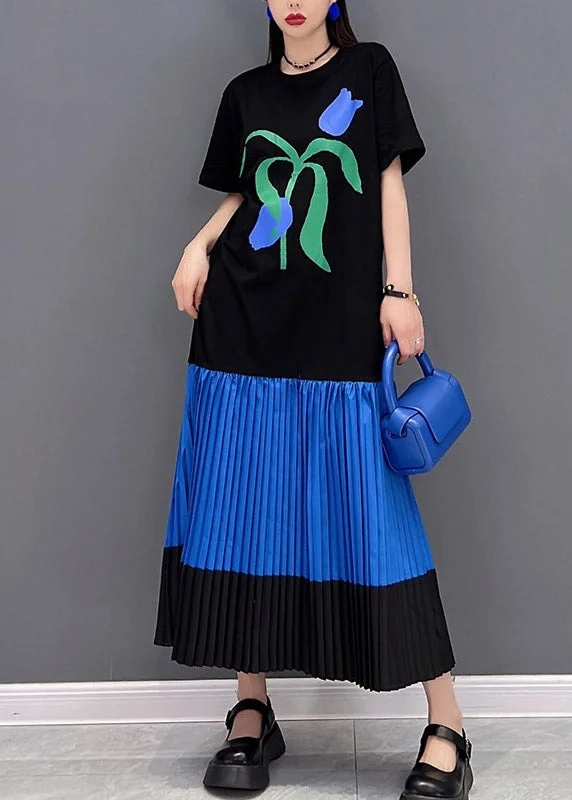 Seasonal Sale evening dressCasual Black O-Neck Print Patchwork pleated Dress Short Sleeve Seasonal Sale evening dressCasual Black O-Neck Print Patchwork pleated Dress Short Sleeve