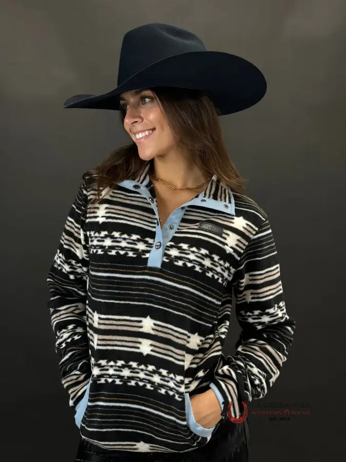 Major Savings Cinch Womens Pullover Black/White Blue & Aztec Pattern