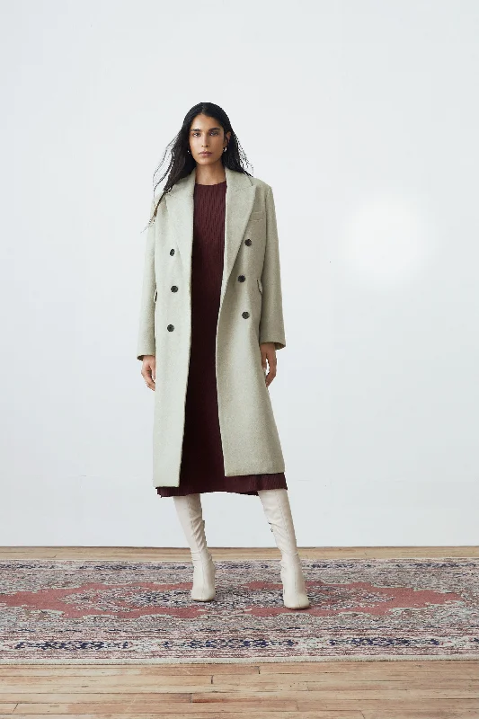 outdoor adventure coatThe Frances Recycled Wool Topcoat in Light Greige