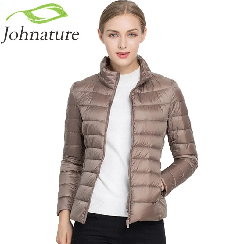 long-sleeve winter jacketJohnature 2018 New Women Coat Autumn Winter 90% White Duck Down Jacket  16 Colors Warm Slim Zipper Fashion Light Down Coat S-3XL