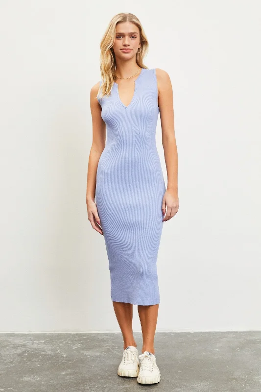 Hurry In satin midi dressPeriwinkle V-Neck Knit Midi Dress