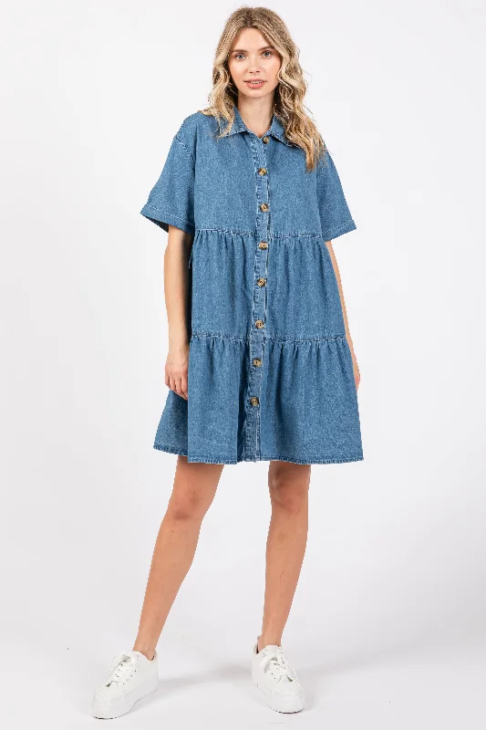 Best Seller fitted dressBlue Denim Button Down Tiered Dress