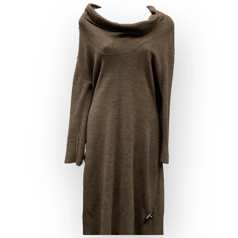 Can't Be Beat satin midi dressDress Sweater By Connected Apparel In Brown, Size: M