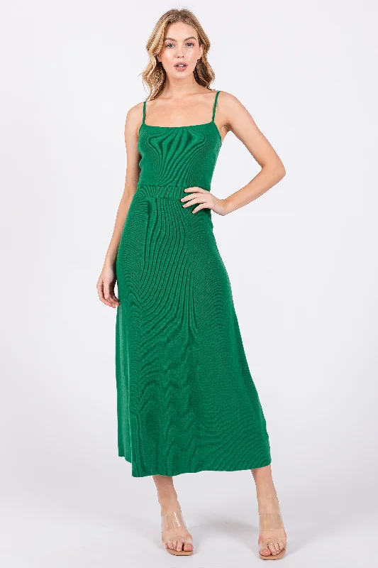 Incredible Offers sleek midi dressGreen Square Neck Sleeveless Sweater Midi Dress