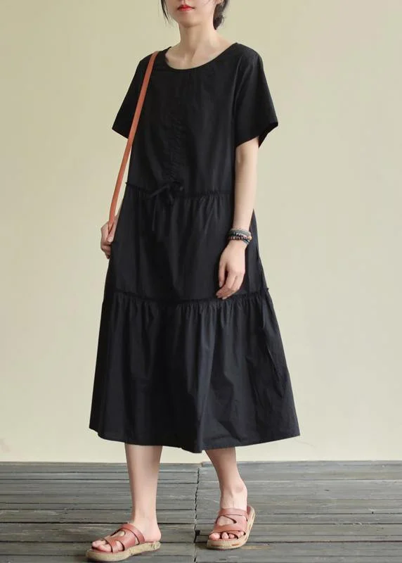 Act Fast oversized dressWomen o neck drawstring cotton summer clothes For Women Wardrobes black cotton robes Dress