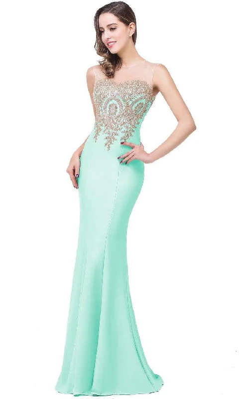 flowy maxi dressMermaid Sleeveless Mermaid Satin Lace Appliqued Dress-331715