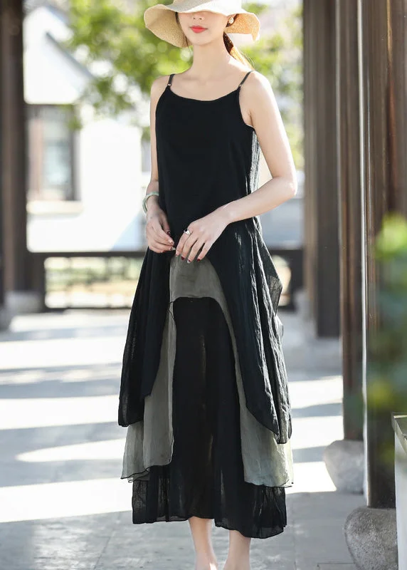 Hot Deal lace-up dressWomen Black Colorblock Sied Open Cotton Spaghetti Strap Dresses Summer Hot Deal lace-up dressWomen Black Colorblock Sied Open Cotton Spaghetti Strap Dresses Summer