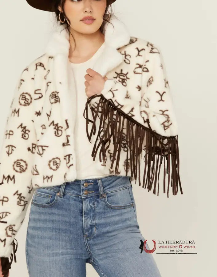 Price Fest PANHANDLE WOMEN’S CONVERSATION PRINT FUR FRINGE JACKET