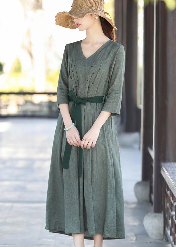 While Supplies Last casual knit dressFitted Grey Tie Waist Embroideried Wrinkled Cotton Vacation Dresses Three Quarter sleeve While Supplies Last casual knit dressFitted Grey Tie Waist Embroideried Wrinkled Cotton Vacation Dresses Three Quarter sleeve